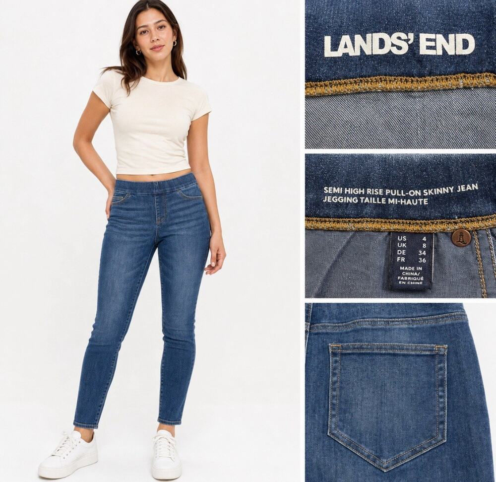 Lands' End Women's Semi High Rise Skinny Jean Jegging Size 4 Medium Wash Denim